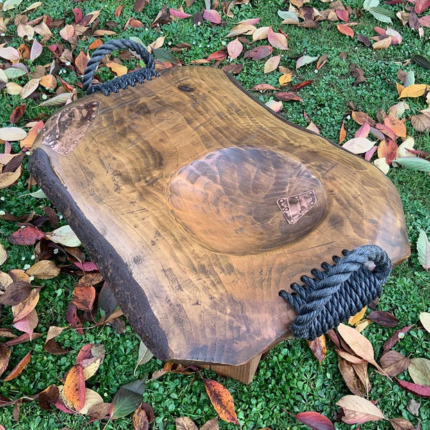 Platter Trough Timber With Rope Brass And Copper Detail