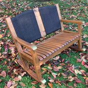 Rocking Chair Double Timber Seat With Rope Back And Brass Detail