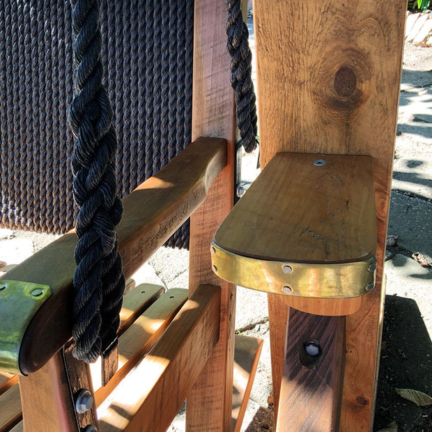 Swing Chair Double Timber Seat With Rope Back And Brass Detail
